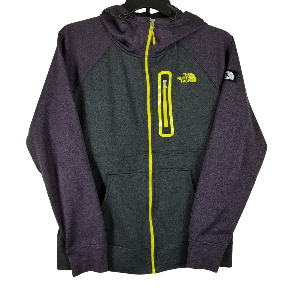 The North Face Mens Full Zip Hoodie Grey Purple Lime Green Fleece Jacket Large